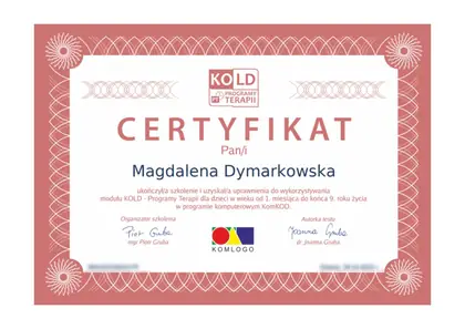 Certyfikat KOLD Karty Oceny Logopedycznej Dziecka, Magdalena Dymarkowska